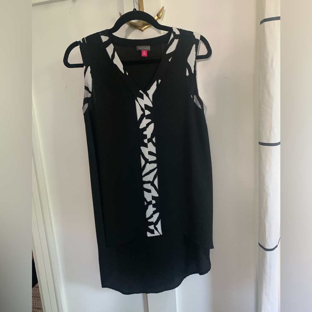 Women’s Vince Camuto Black Animal Print Accent Long Sleeveless Tank Tunic XS